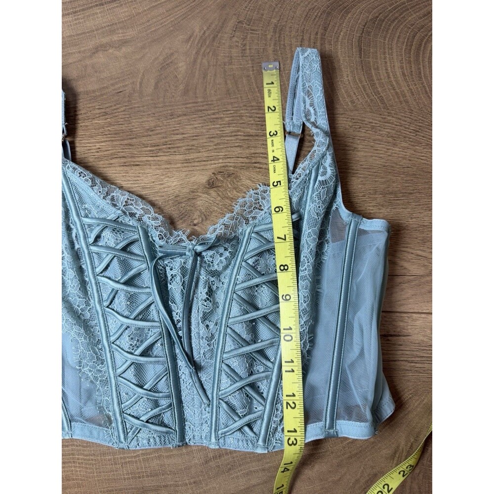 Victoria Secret Dream Angels Light Teal Lace Up Corset Bustier Unlined Large - Picture 7 of 8